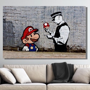 Super Mario Canvas Banksy, Graffiti Wall Art Canvas, Graffiti Wall Art, Mario Bros Banksy Print Art, Street Wall Art, Banksy Graffiti Poster