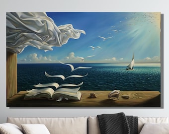Salvador Dali Book to Birds Oil Painting Prints, Salvador Dali Wall Art, Famous Art Decor, Salvador Dali Canvas Pirnt, Salvador Dali Artwork