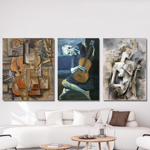 Set Of 3 Pablo Picasso Guitarist Poster, Pablo Picasso Print, Pablo Picasso Paintings Wall Art, Surrealist Print Art, Pablo Picasso Wall Art