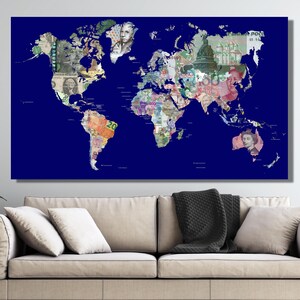 Stampa artistica con mappa del mondo sui tipi di denaro, poster con mappa del mondo su tutti i tipi di denaro, stampe artistiche con mappa del mondo, tela da parete per inaugurazione della casa, decorazione per la stanza della scuola