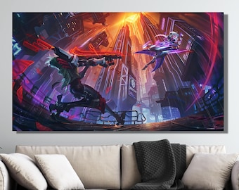LoL Jhin vs Vayne Print Poster, League Of Legends Poster, Ready To Hang LOL Best Heroes Print, The NIGHT HUNTER, Best Atacker Print Wall Art