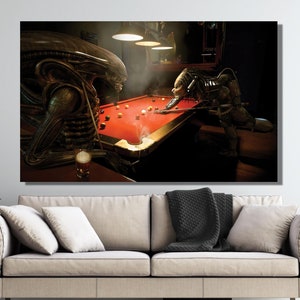 Alien Vs Predator Poster Print, Alien Vs Predator Playing Billard Poster , Alien Movie Print Poster, Predator Poster, Movie Poster  Wall Art