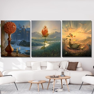 3 枚セット ウラジミール クッシュ 絵画 ポスター プリント ウォール アート、ウラジミール クッシュ キャンバス、ウラジミール クッシュ フラワー ポスター プリント、シュールレアリスト プリント ウォール アート