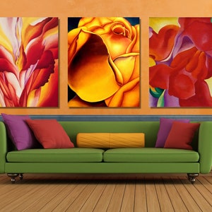 Set Of 3 Georgia O&#39;Keeffe Flowers Paintings, Georgia O&#39;Keeffe WorkArt, Georgia O&#39;Keeffe Painting Canvas Poster Wall Art Print, Ready To Hang