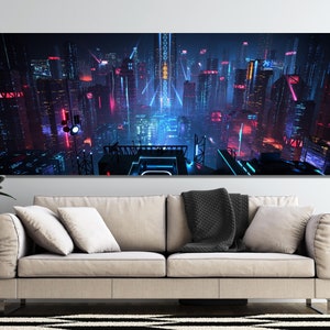Cyberpunk City Canvas Poster, Neo Futuristic Wall Art, Cyberpunk City Poster Print, Cyberpunk Poster Print, Cyberpunk City Wall Art Print