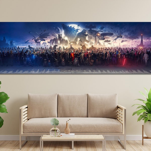 150 Movie Blockbuster Characters Panorama Canvas Wall Art wall art New Superhero's, 150 Movie Poster Print, 150 Movie Canvas Wall Art Decor