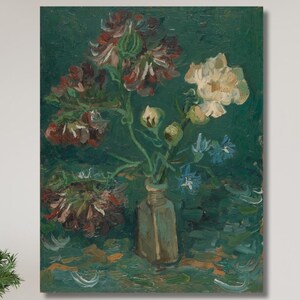 Vincent Van Gogh Vase with Myosotis and Peonies Oil Painting Wall Art, Vincent Van Gogh Artwork, Vincent Van Gogh Exhibition Wall Art Prints