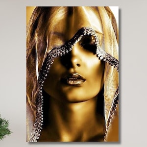 Golden Print Home Decor, African Woman Canvas Art, Beautiful Woman Golden Make Up Painting, Golden Woman Print, African American Wall Art