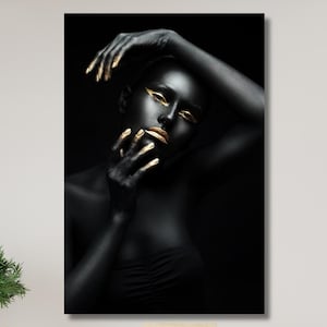 African Woman Canvas Wall Art, Beautiful Woman Golden Make Up Painting, African Woman Print, African American Canvas Wall Art, African Decor