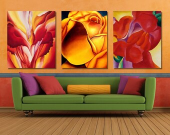 Set Of 3 Georgia O'Keeffe Flowers Paintings, Georgia O'Keeffe WorkArt, Georgia O'Keeffe Painting Canvas Poster Wall Art Print, Ready To Hang