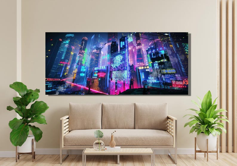 Cyberpunk City Poster Print, Cyberpunk Poster Print, Cyberpunk City Canvas Poster, Neo Futuristic Wall Art, Cyberpunk City Wall Art Print image 2