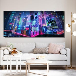 Cyberpunk City Poster Print, Cyberpunk Poster Print, Cyberpunk City Canvas Poster, Neo Futuristic Wall Art, Cyberpunk City Wall Art Print image 3