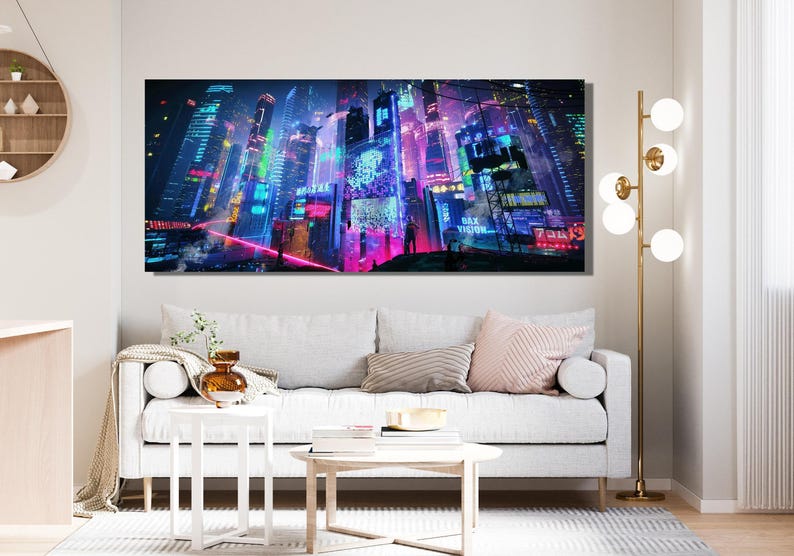 Cyberpunk City Poster Print, Cyberpunk Poster Print, Cyberpunk City Canvas Poster, Neo Futuristic Wall Art, Cyberpunk City Wall Art Print image 3