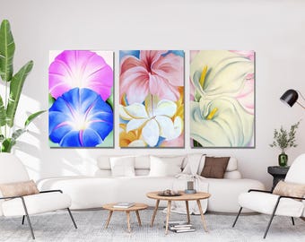 Set Of 3 Georgia O'Keeffe Flowers, Georgia O'Keeffe Paintings WorkArt, Georgia O'Keeffe Painting Canvas Poster Wall Art Print, Ready To Hang