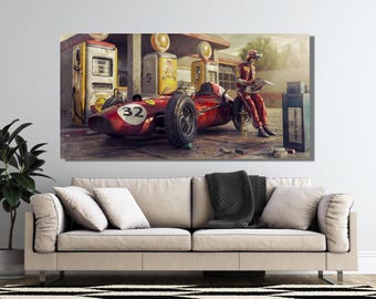 Ferrari Racing Car Poster, Vintage Ferrari Racing Car Wall Art, Racing Car Canvas, Formula 1 Wall Art, Vintage Racing Car Poster, F1 Racing