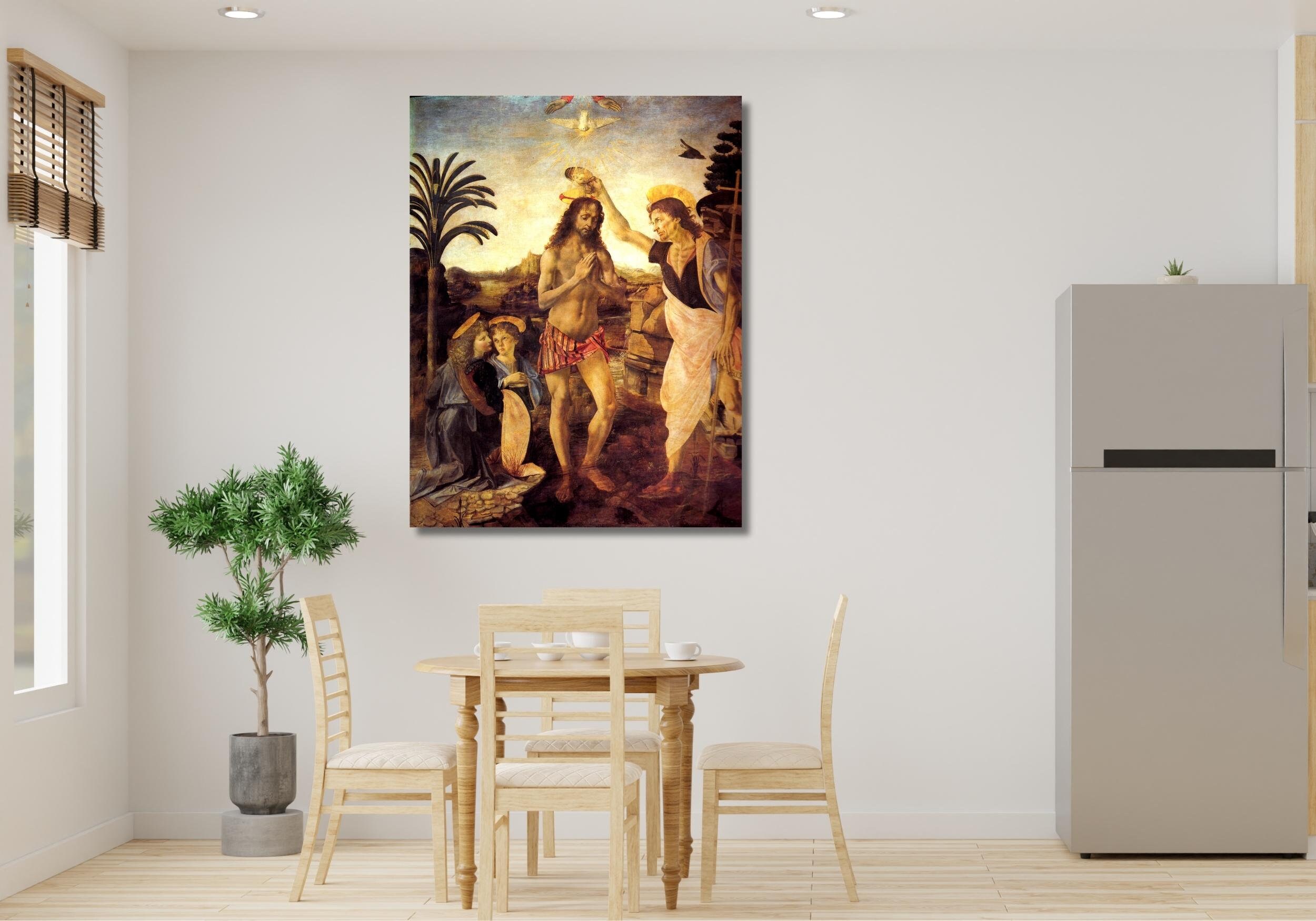 Leonardo Da Vinci Baptism of Christ Painting Print, Leonardo Da