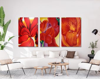 Set Of 3 Georgia O'Keeffe Painting Canvas Poster Wall Art Print, Georgia O'Keeffe Flowers Paintings, Georgia O'Keeffe WorkArt, Ready To Hang