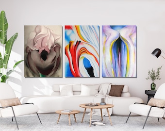 Set Of 3 Georgia O'Keeffe Flowers Oil Painting Print, Georgia O'Keeffe Wall Art, Georgia O'Keeffe Artwork, Georgia O'Keeffe Exhibition Print