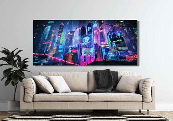 Cyberpunk City Poster Print, Cyberpunk Poster Print, Cyberpunk City Canvas Poster, Neo Futuristic Wall Art, Cyberpunk City Wall Art Print