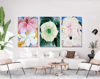 Set Of 3 Georgia O'Keeffe Flowers Wall Art WorkArt, Georgia O'Keeffe Paintings, Georgia O'Keeffe Canvas Poster Wall Art Print, Ready To Hang