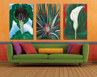 Set Of 3 Georgia O'Keeffe Painting Canvas Poster Wall Art Print, Georgia O'Keeffe Flowers Paintings, Georgia O'Keeffe WorkArt, Ready To Hang
