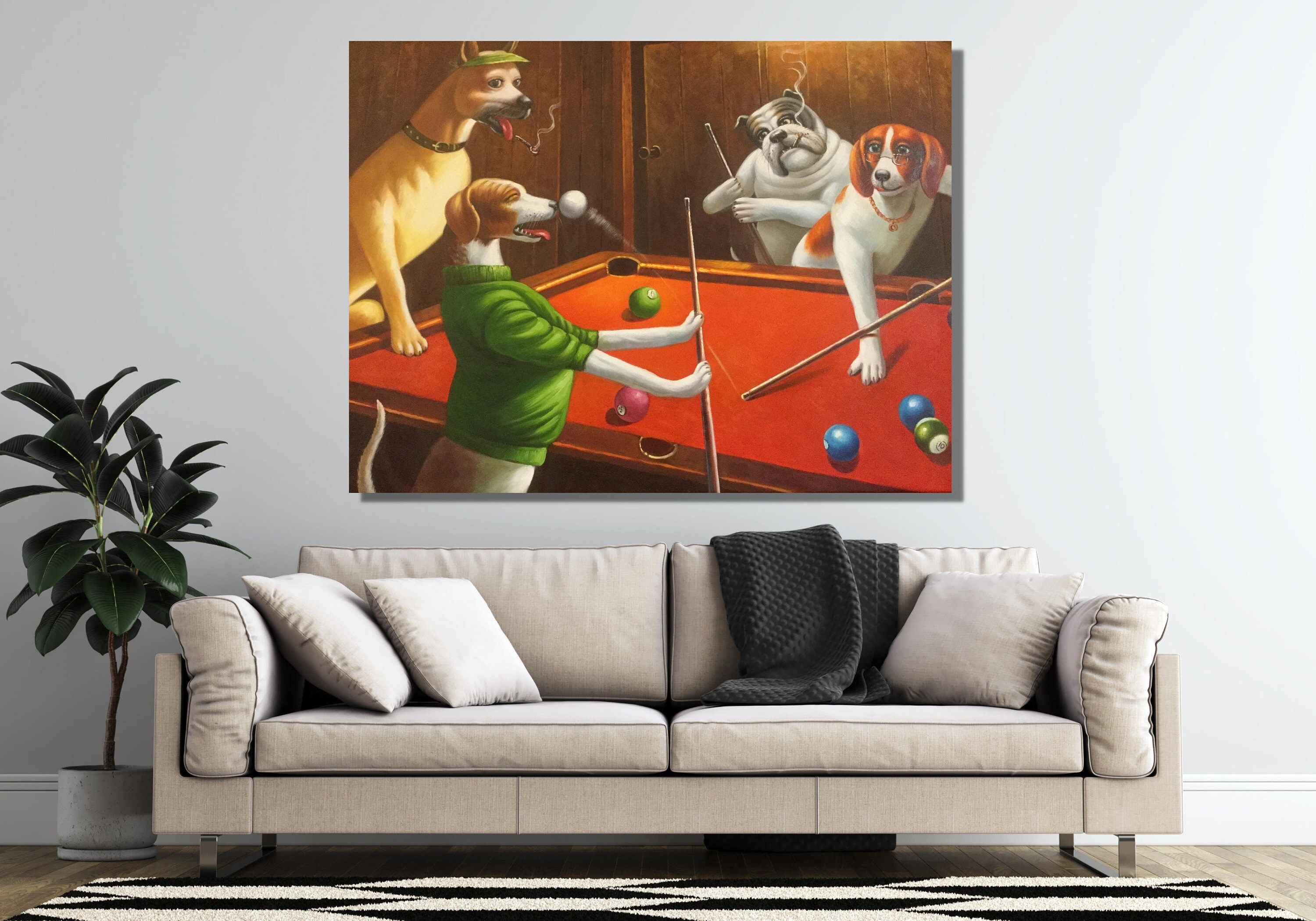 Dogs Playing Billiards Poster Print Funny Dog Poster Print Etsy