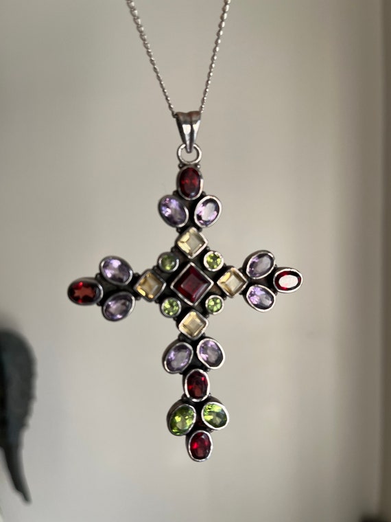 Ciondolo a croce con pietre preziose - Argento Sterling
