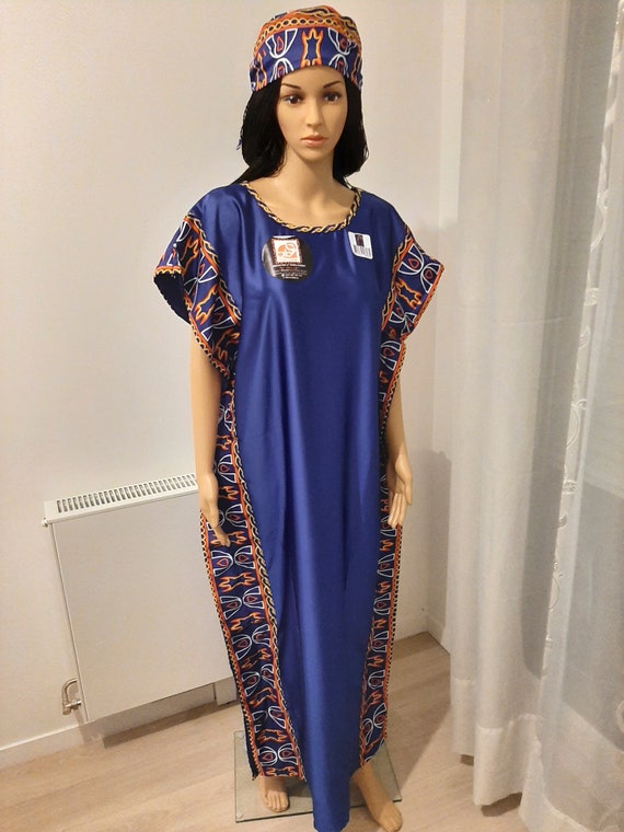 Caftan Robe Voile Bleu Élégant Bleu Clair Manches Longues Caftan