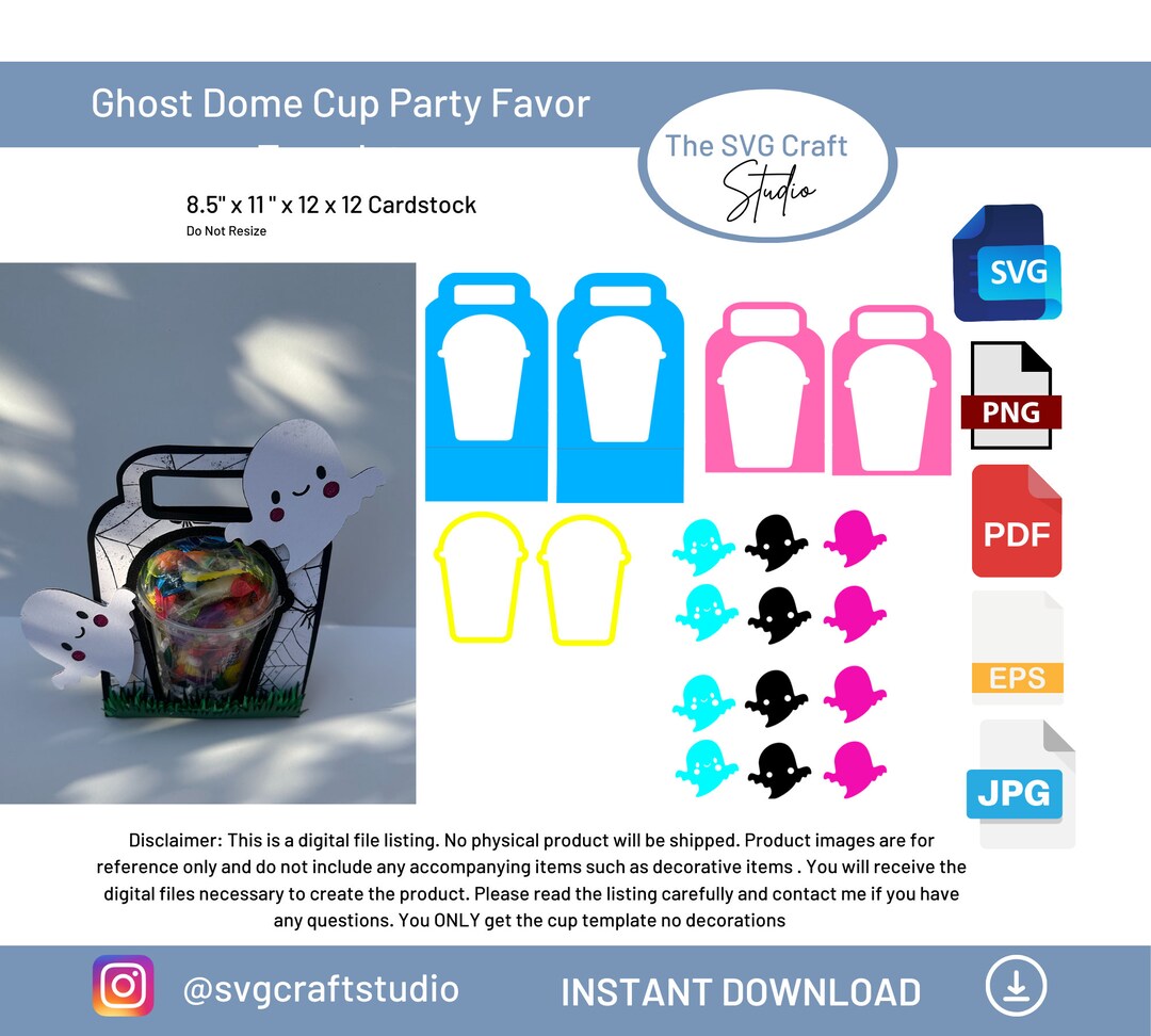 DIY 12 Oz Ghost Dome Cup SVG Template - Party Favor Craft Design for ...
