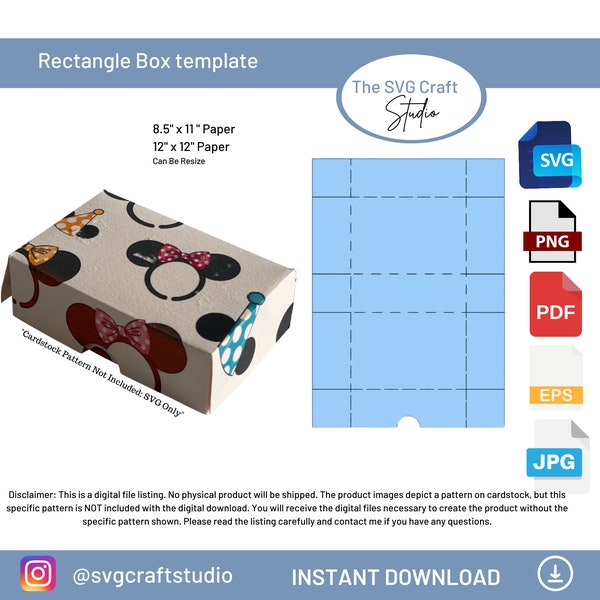 Rectangular Box | Wedding Favor Box| Rectangle Box With Lid | Simple Box | Gift Box | Box Templates | Instant Download | Template Svg