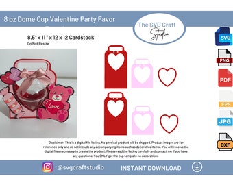 DIY 8 oz Dome Cup SVG Template - Valentine Party Favor Craft Design for Events & Celebrations Smoothie Holder SVG