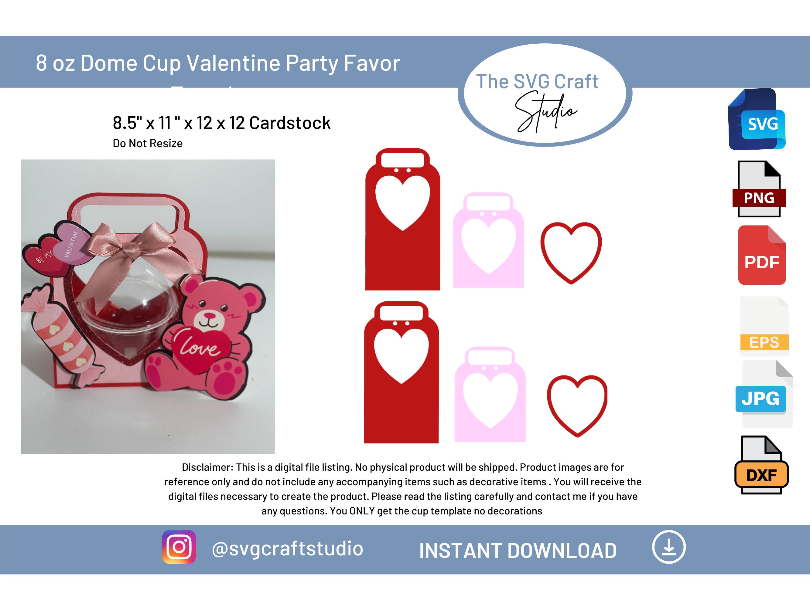 DIY 8 Oz Dome Cup SVG Template Valentine Party Favor Craft Design for ...