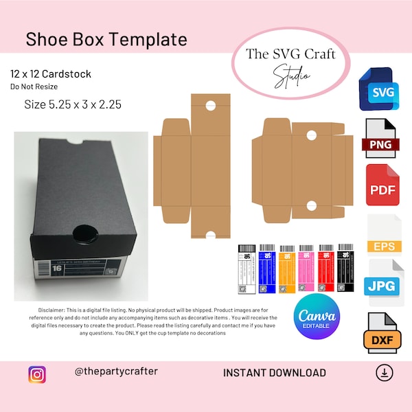 Shoe Box Template | Mini Shoe Box | Shoe Box Label Svg | Cricut Cut Files | Sneaker Box Template Svg | Party Favors Box |  Diy Favor Box