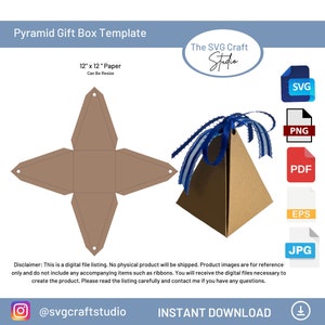 Plantilla de caja de regalo piramidal / Favor de boda y caja de dulces / Caja de favor de plantilla / Caja triangular / Plantilla de caja triangular /SVG / Caja de favor Svg