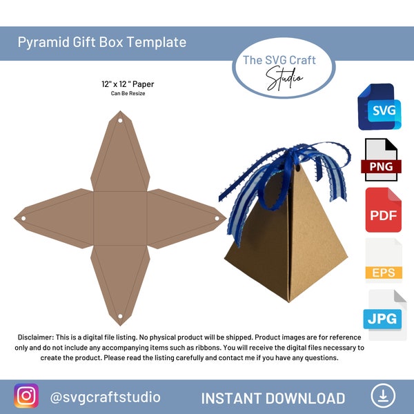 Pyramid Gift Box Template | Wedding Favor & Candy Box |  Template Favor Box| Triangle Box | Triangle Box Template |SVG | Favor Box Svg