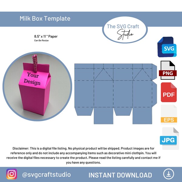 Milk Box SVG |Milk Box Template| Favor Box Svg | Milk Carton Template | Box Template | Party Favor Box | Gift Box SVG