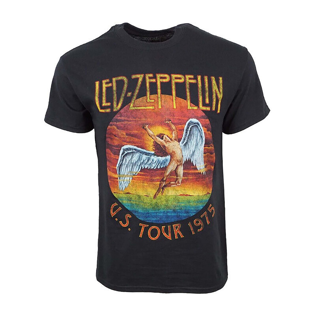 Led Zeppelin USA Tour '75 T-Shirt - Officially Licensed Band Merch, Black, Medium