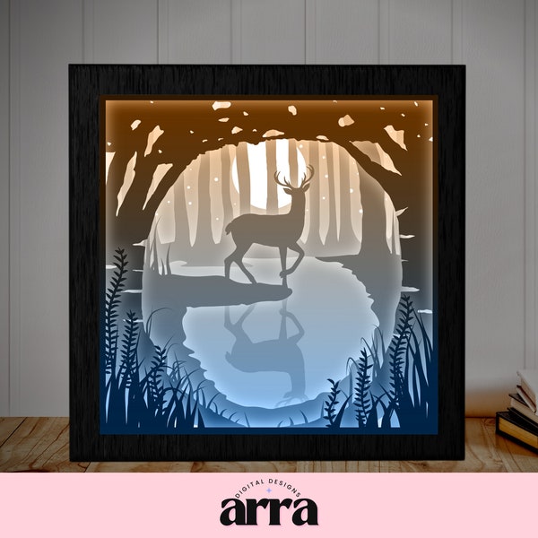 Shadow Box SVG - Winter Deer Light Box Template SVG File - Christmas Shadowbox Cut File