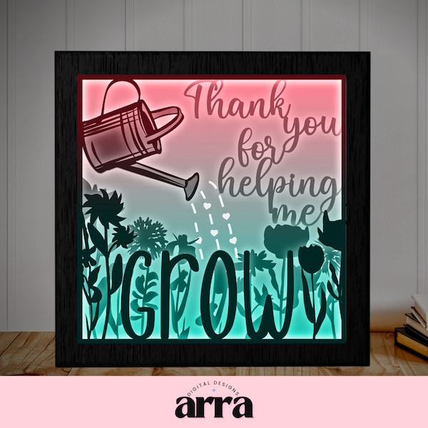 Shadow Box SVG - Thank You For Helping Me Grow Light Box Template SVG File - Shadowbox Cut File - Thank You Teacher SVG Shadow Box SVG - Thank You For Helping Me Grow Light Box Template SVG File - Shadowbox Cut File - Thank You Teacher SVG