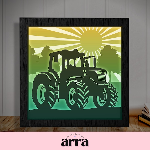 Shadow Box SVG - Tractor Light Box Template SVG File - Shadowbox Cut File - Little Boy Bedroom Light SVG