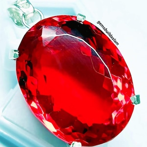 AAA 150 CTS Ruby Pendant | Oval Cut Red Ruby Necklace | Statement Gemstone Pendant | Sterling Silver Jewelry | July Birthstone Gift