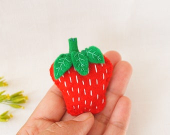 Strawberry brooch, red fruit brooch, handmade brooch, strawberry pin, strawberry fruit accessory.