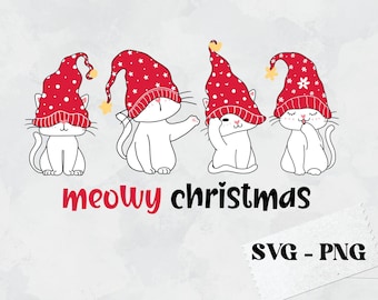Gato navideño SVG: Clip art navideño maullando (Descarga digital)