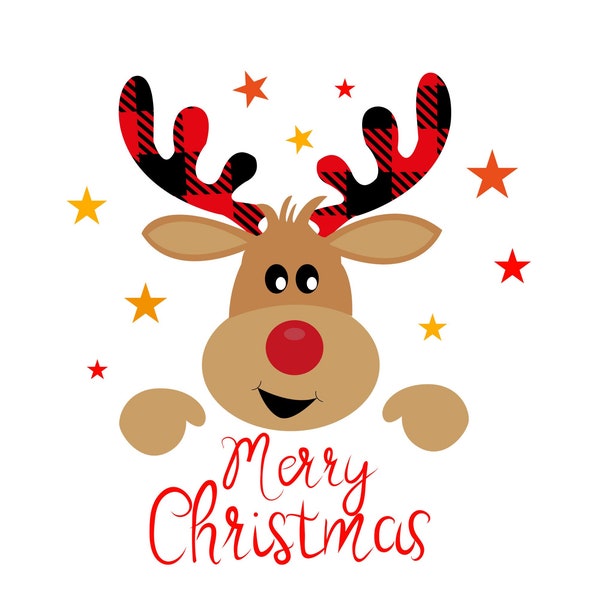 Merry Christmas Svg Png, Reindeer SVG PNG, Reindeer Face Svg Png, Funny Reindeer, Christmas Clip Art, Cut Files, Cricut, Silhouette Cut File