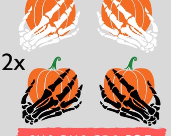 Funny Halloween Skeleton Hands On Pumpkin SVG PNG (Digital Download)