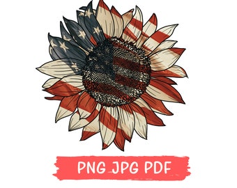 Amerikaanse vlag, zonnebloem, png-bestand: patriottisch sublimatieontwerp (digitale download)