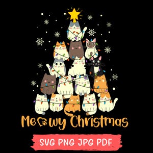 Meowy Weihnachten PNG, Katze Weihnachtsbaum Png, Frohe Weihnachten Katzen Png, Liebe Katzenweihnachten, Cricut Cut Datei, Shirt Design Download