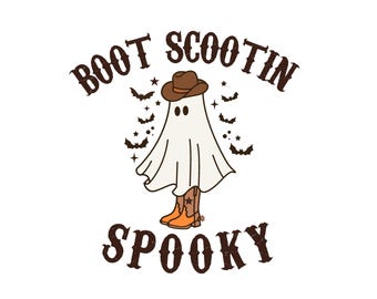 Boot Scoot Spooky Ghost PNG SVG : design western Halloween (téléchargement numérique)