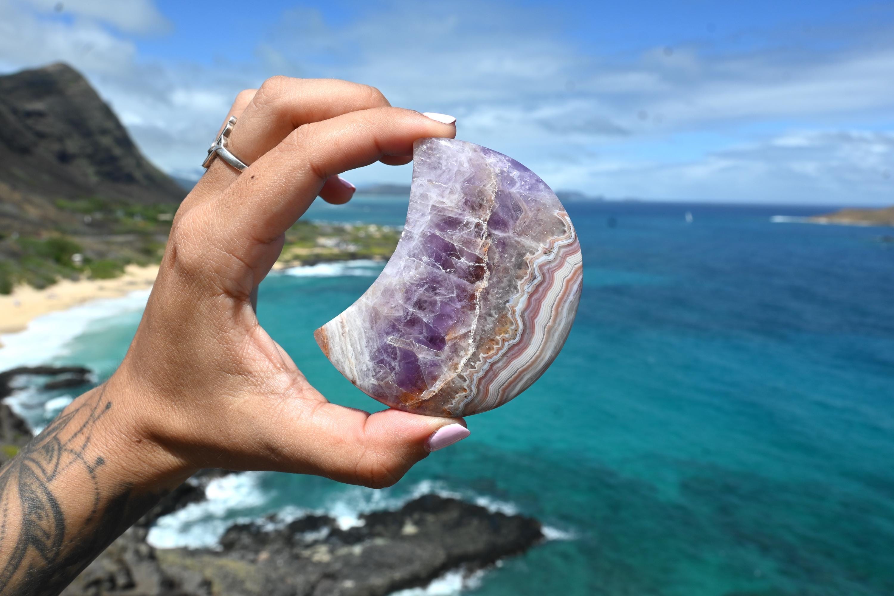 Amethyst Lace Agate Hearts & Moon