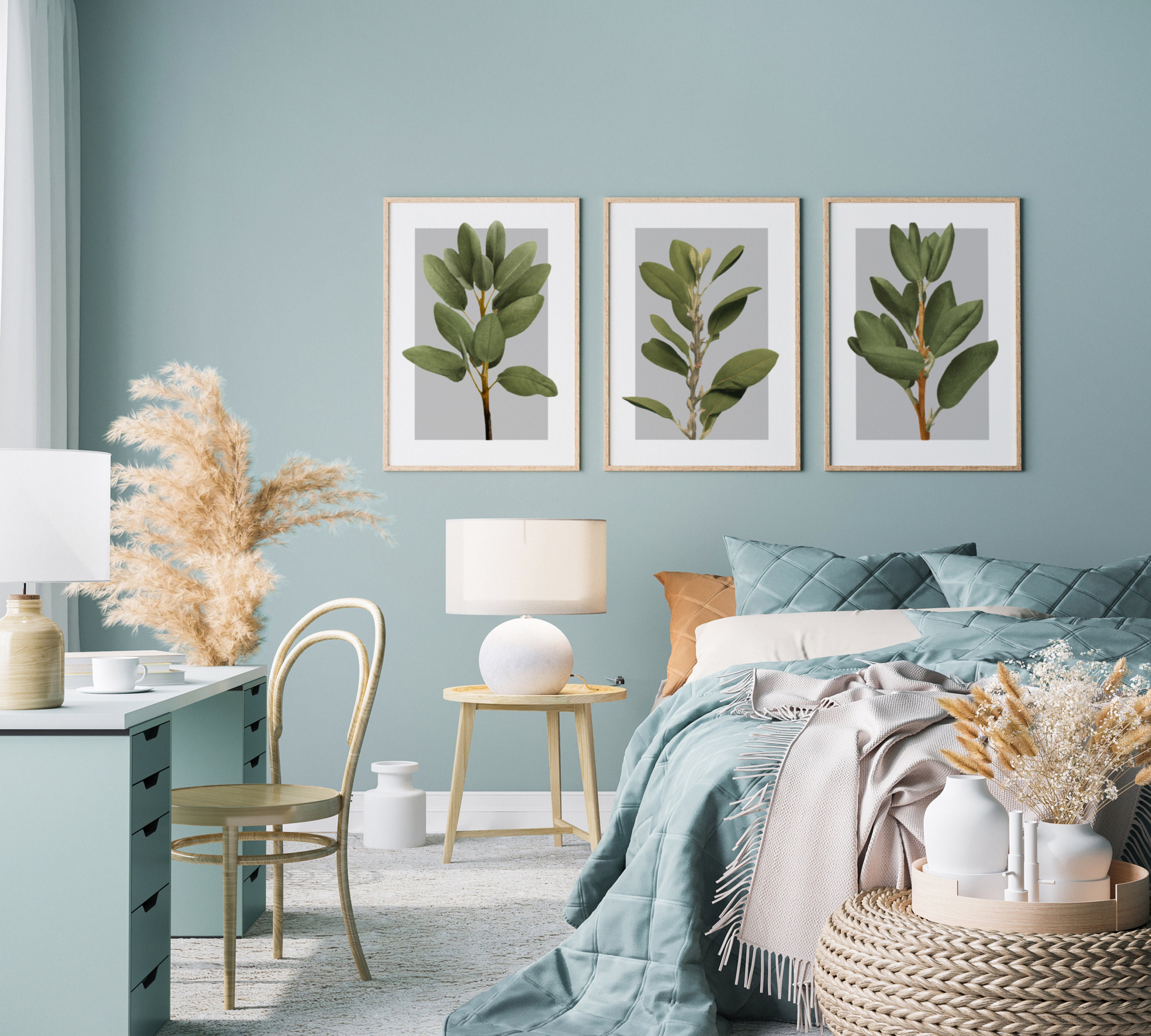 Sage Green Wall Art Set Gallery Wall Art Sets of 3 Leaf Etsy